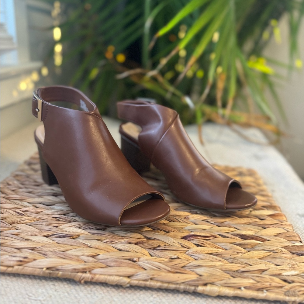 Kim Rogers Brown Peep-Toe Mules
